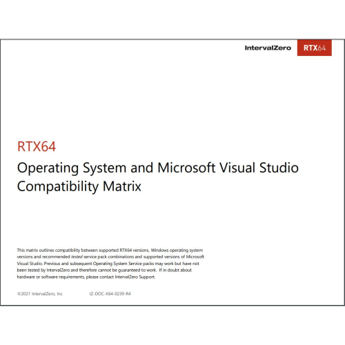 RTX64 Operating System and Visual Studio Compatibility Matrix