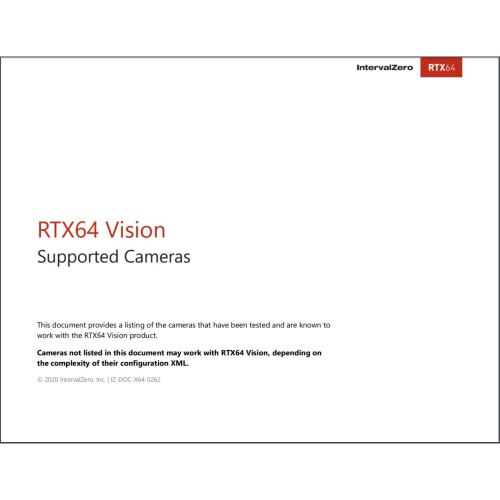 RTX64 Vision Supported Cameras